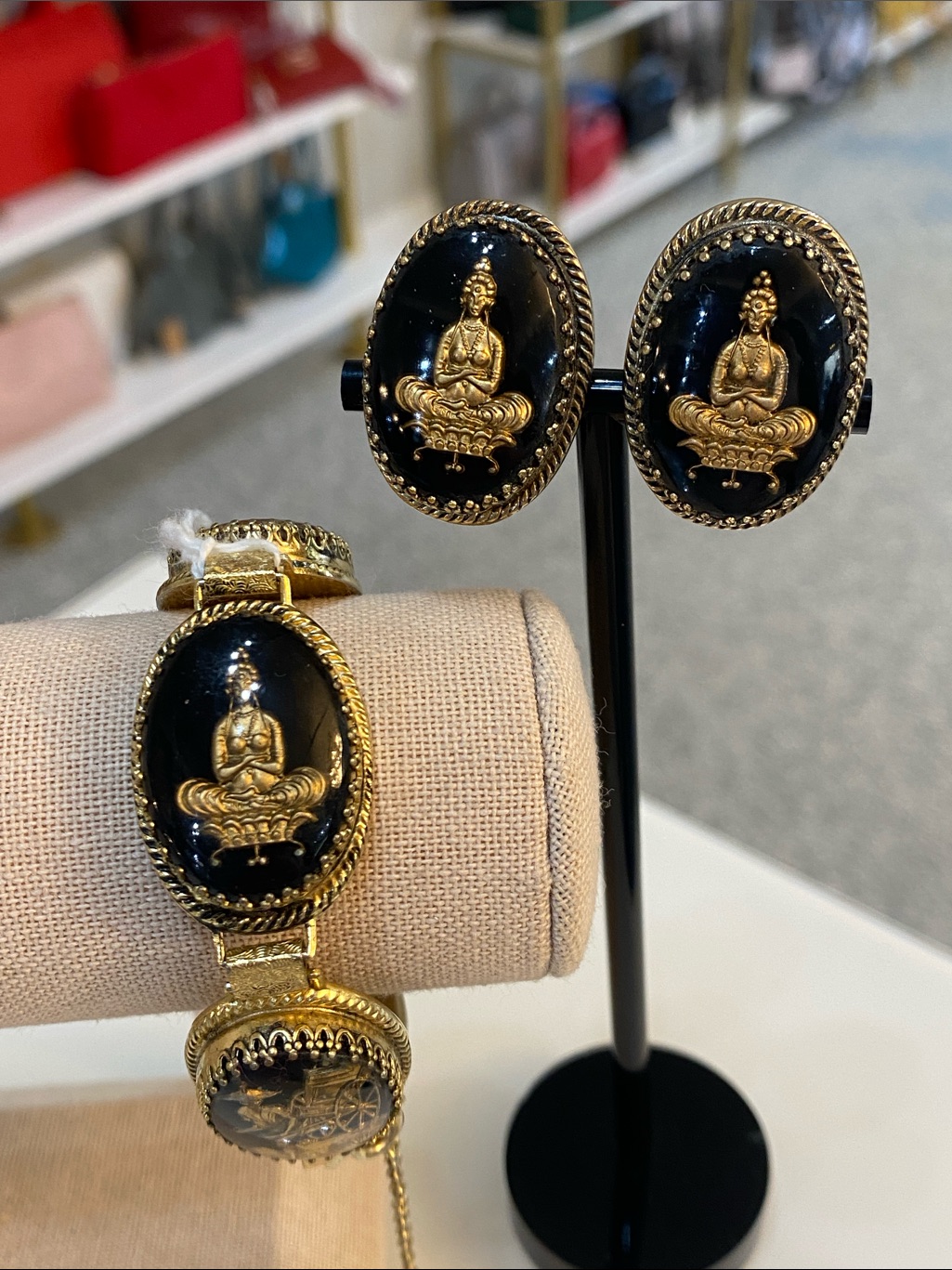 Whiting & Davis Bracelet And Earring Set Asian Princess, Dragon Rickshaw